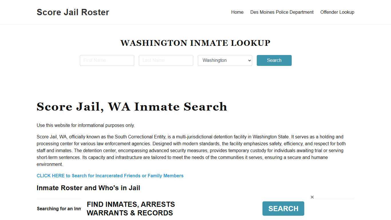 Score Jail, WA Inmate Roster, Offender Search, Bookings