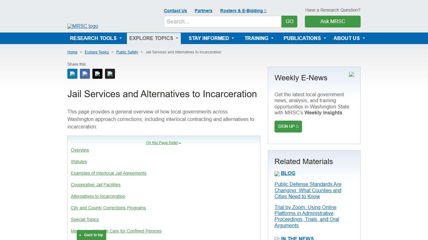 MRSC - Jail Services and Alternatives to Incarceration