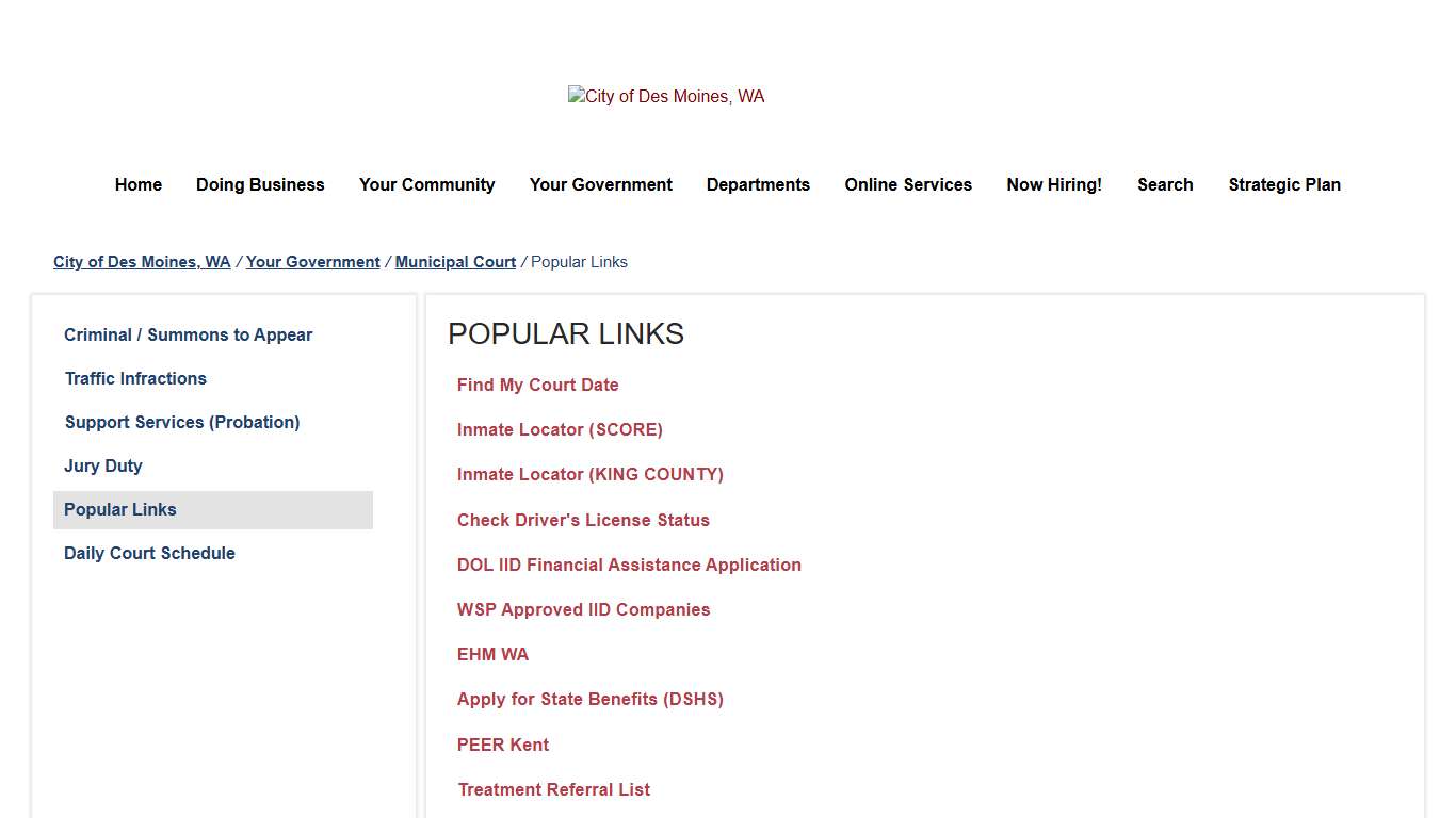Popular Links - City of Des Moines, WA